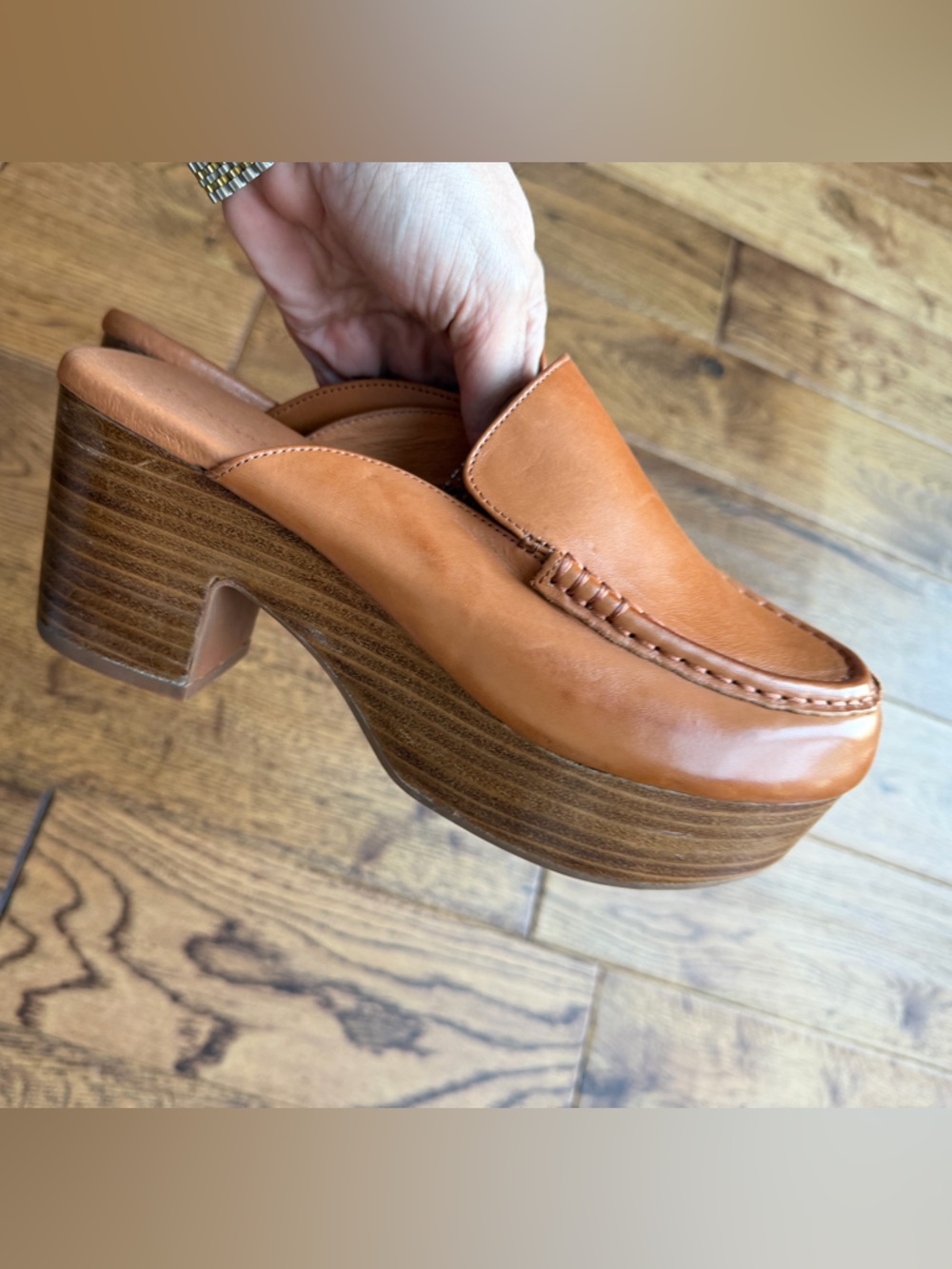 Like NEW CHOCOLAT BLU gemm high clog shoes in cognac 8 leather perfect condition - Picture 1 of 6